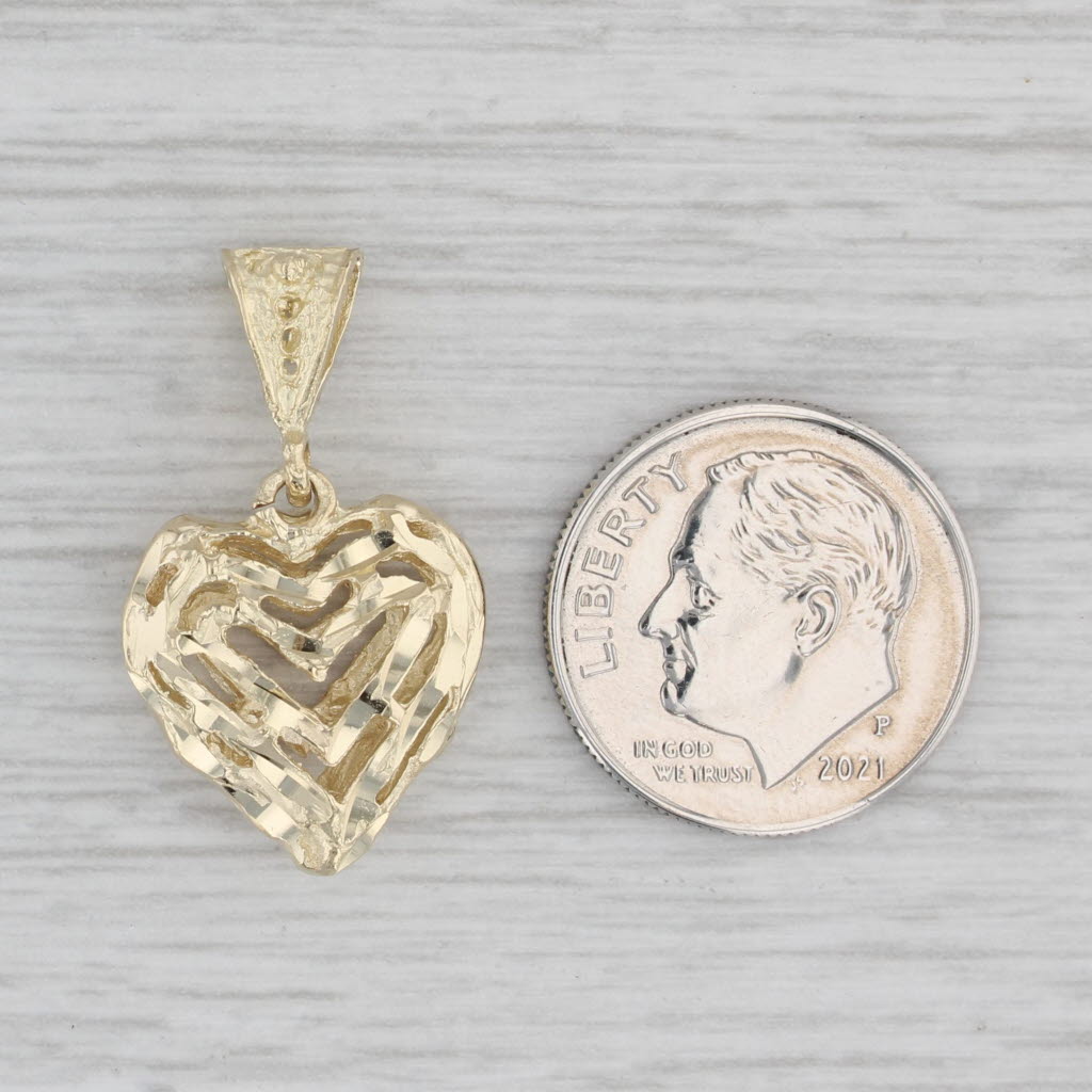 Gray Openwork Puffy Heart Pendant 14k Yellow Gold