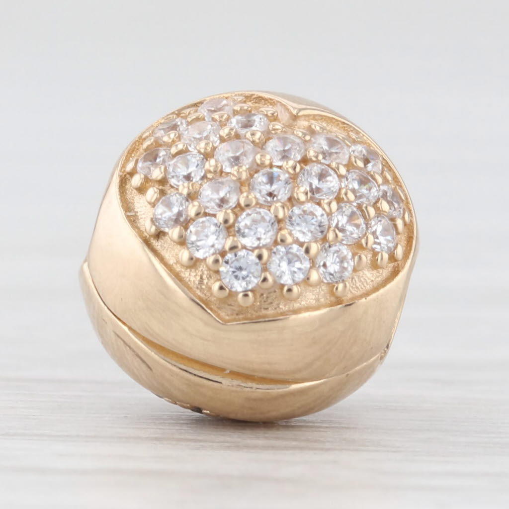 Light Gray Pandora Pave Heart Clip Bead Charm 14k Gold Cubic Zirconia 750832CZ