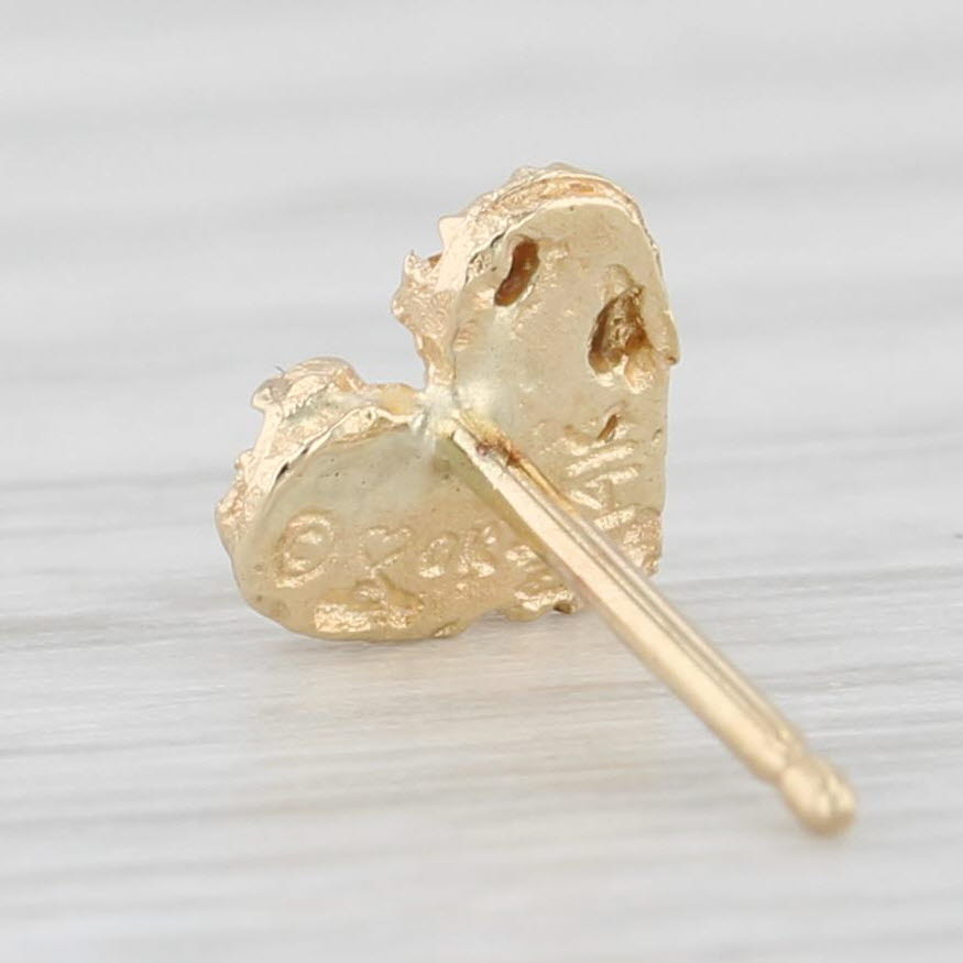Light Gray Small Heart Stud Earrings 14k Yellow Gold Nugget Pattern