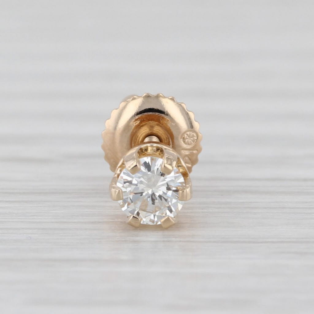 0.20ct Single Diamond Stud Earring 14k Yellow Gold VS2 Round Solitaire
