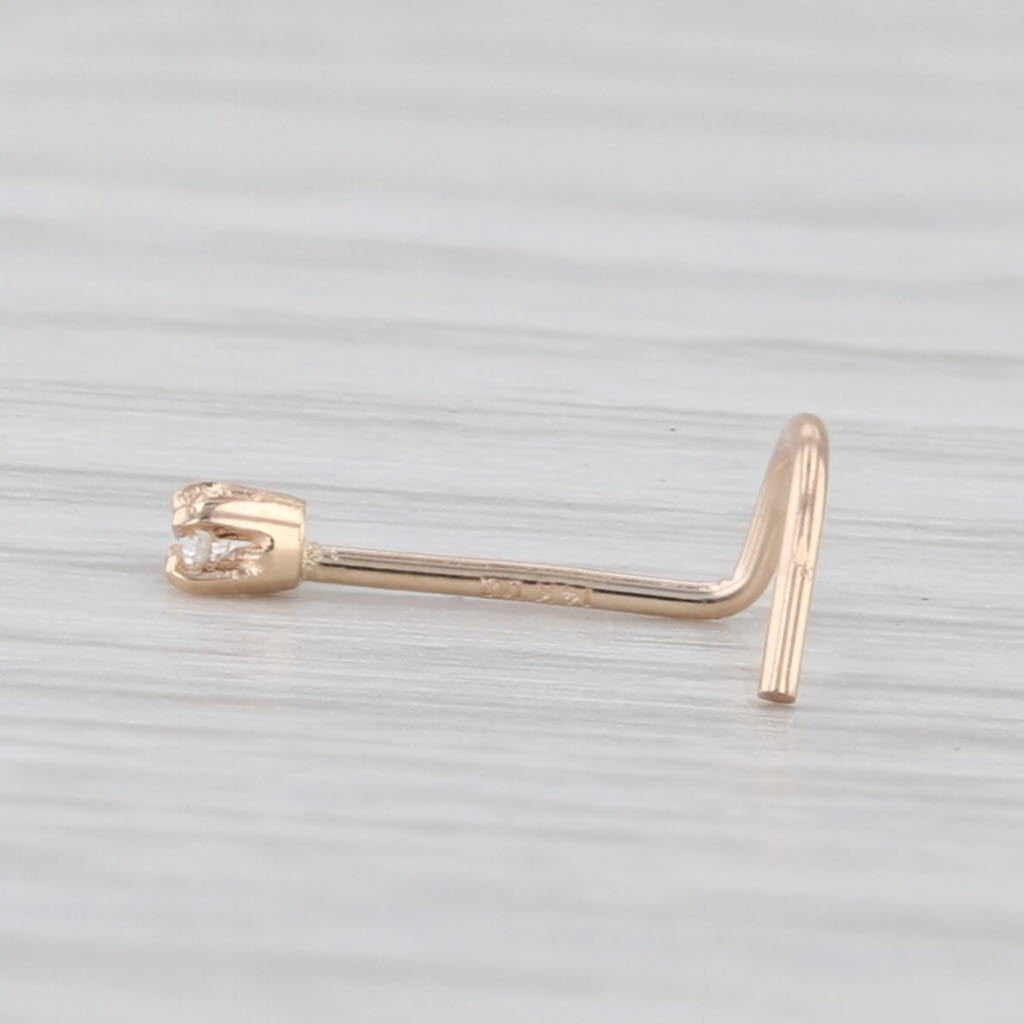 New Diamond Nose Stud Piercing 14k Yellow Gold Round Solitaire Curved Post