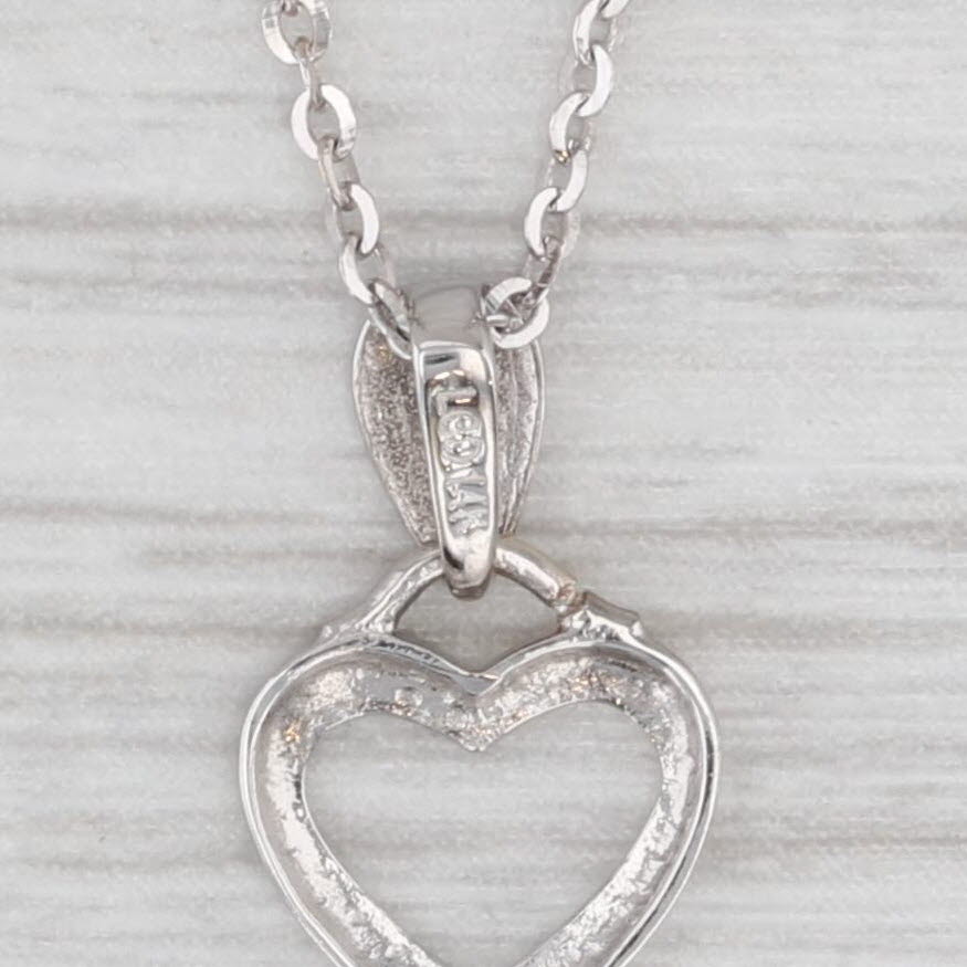 Light Gray Heart Skeleton Key Pendant 14k White Gold 18" Cable Chain