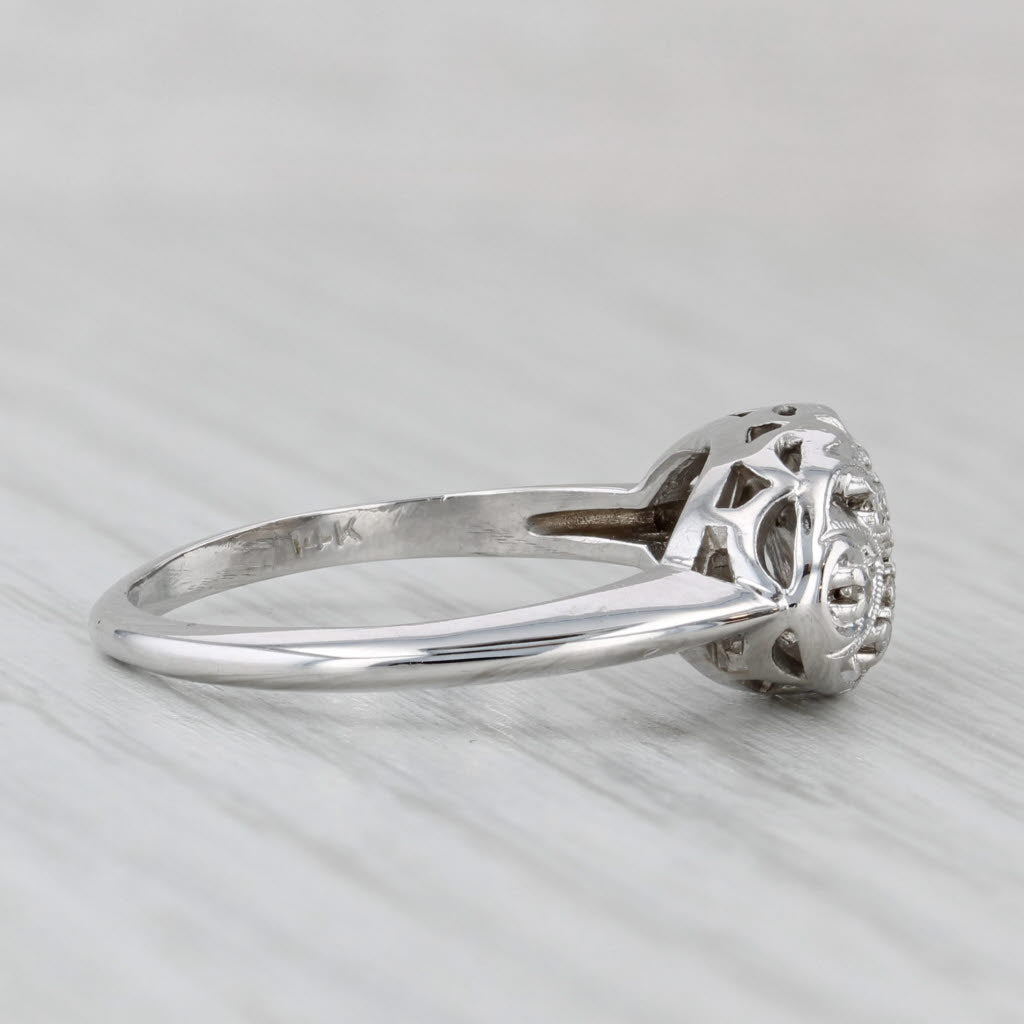 Gray Vintage Diamond Princess Ring 14k White Gold Size 7.5