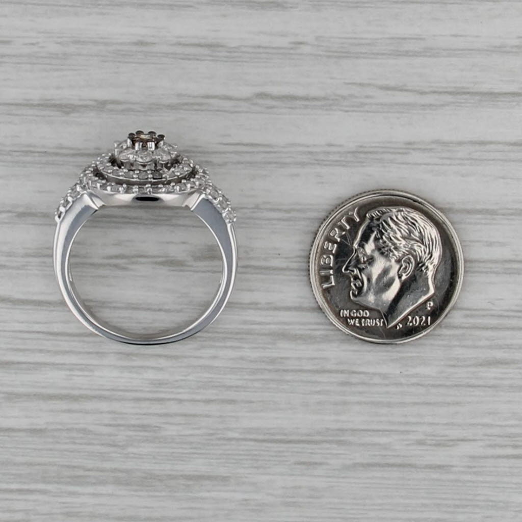 1.26ctw Diamond Halo Engagement Ring 10k White Gold Size 7 Champagne Center