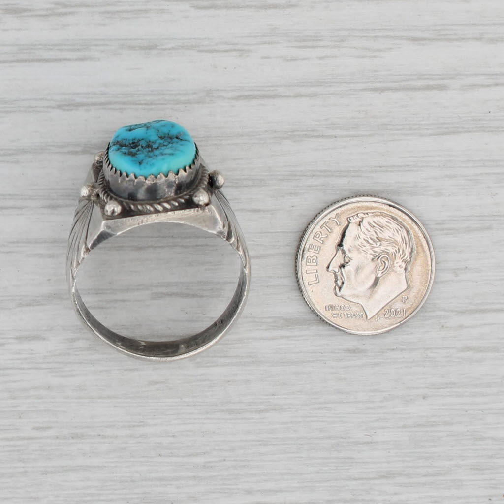 Gray Vintage Native American Turquoise Nugget Ring Sterling Silver Size 11.5