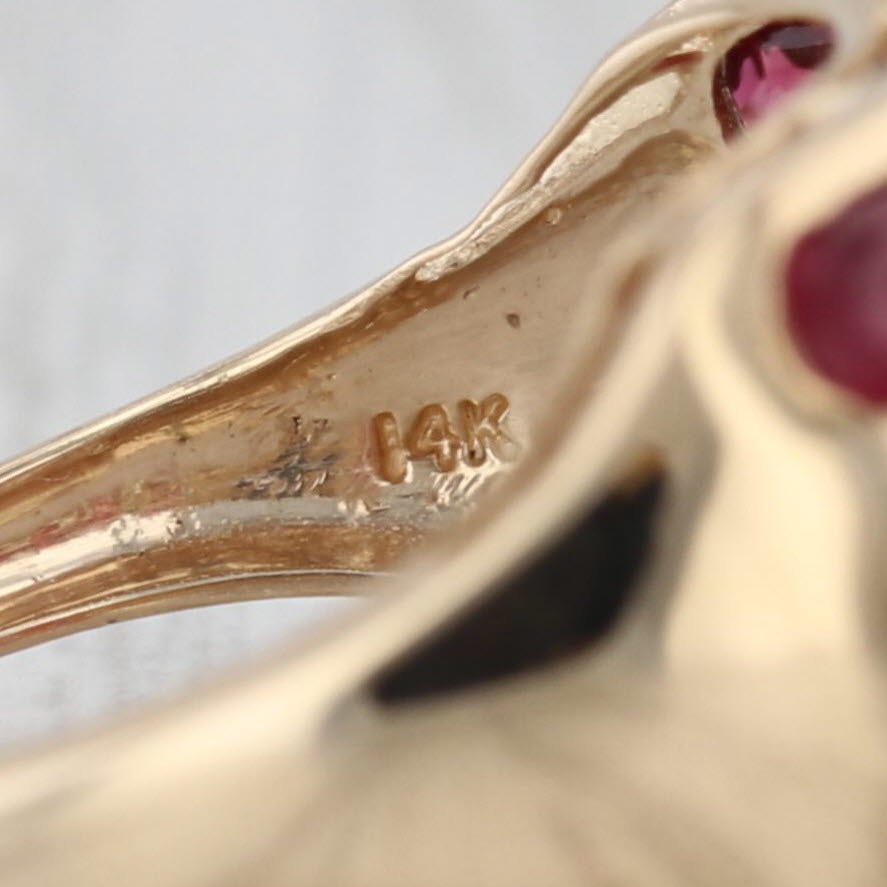 2.55ctw 3-Row Rubellite Tourmaline Ring 14k Yellow Gold Size 7