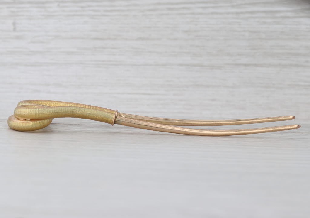 Antique Coiled Snake Hair Pin 14k Yellow Gold 2-Pronged