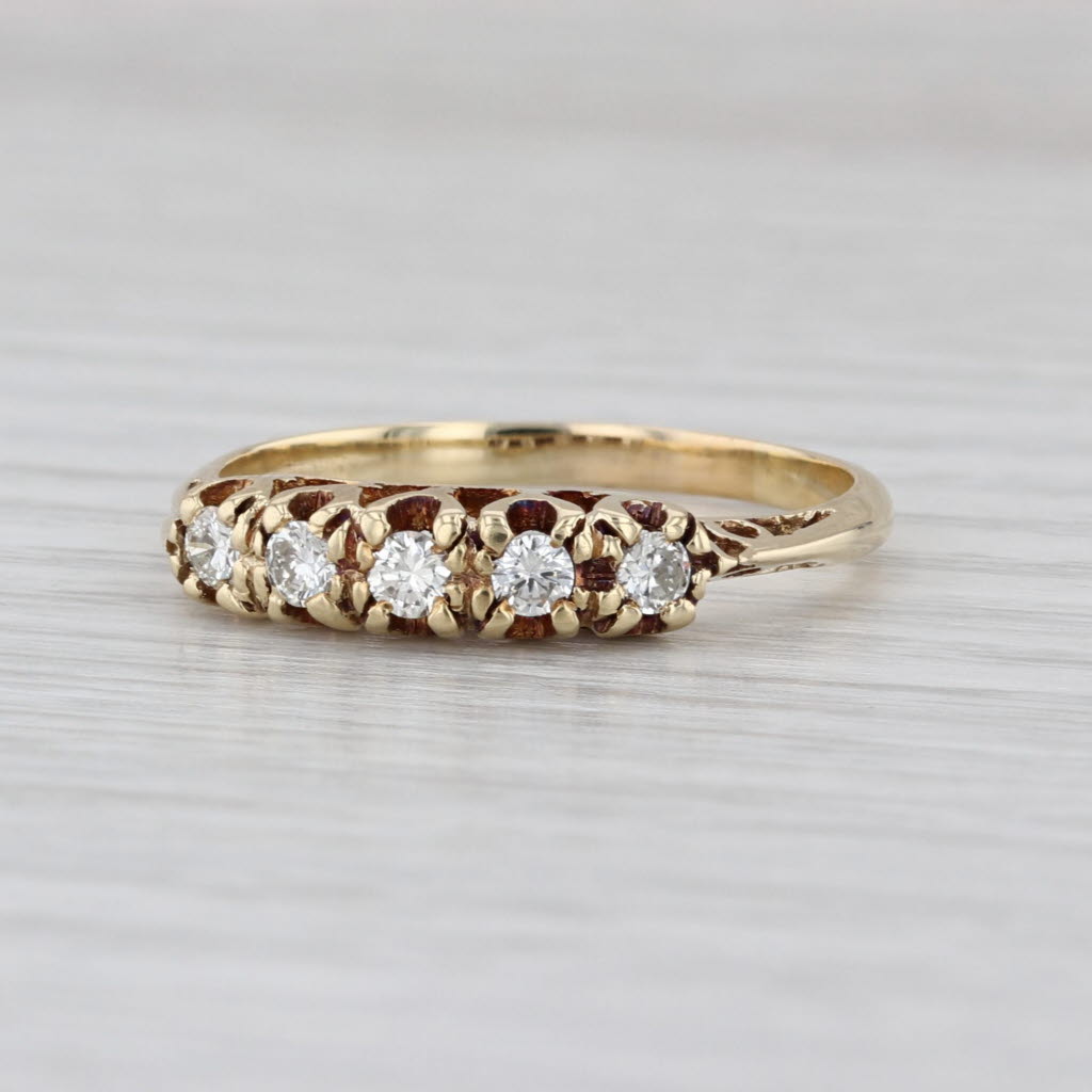 Vintage 0.24ctw Diamond 5-Stone Ring 14k Gold Stackable Anniversary Wedding