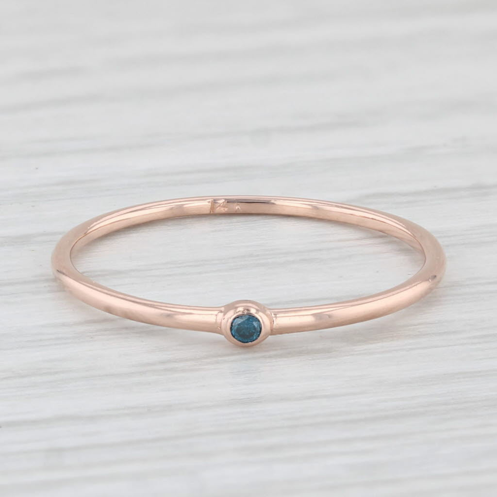 Light Gray Blue Diamond Solitaire Ring 14k Rose Gold Size 6 Stackable Band
