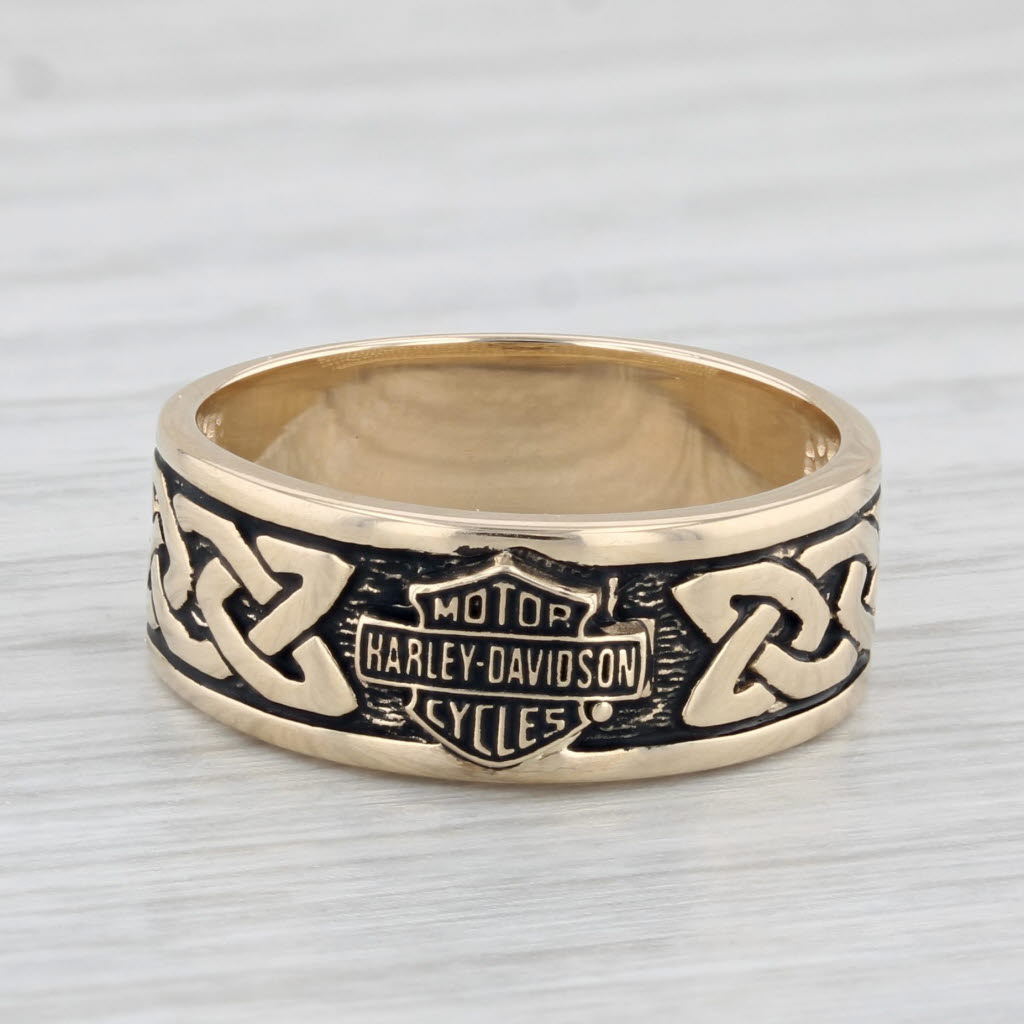 Light Gray Harley Davidson Logo Celtic Knot Ring 10k Gold Band Stamper Black Hills Gold