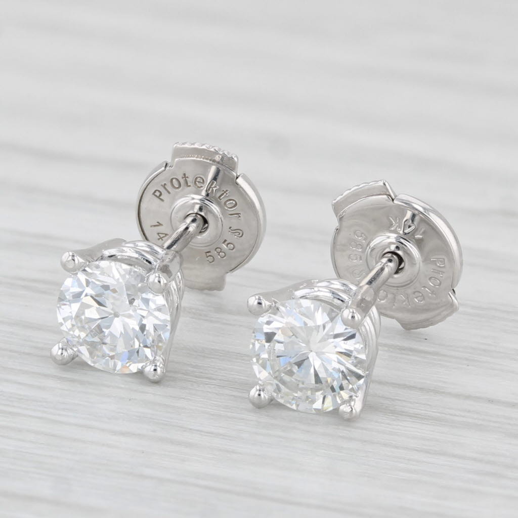 Light Gray New 1.06ctw Round Solitaire Stud Earrings 14k White Gold