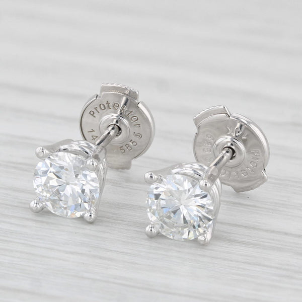 New 1.06ctw Round Solitaire Stud Earrings 14k White Gold