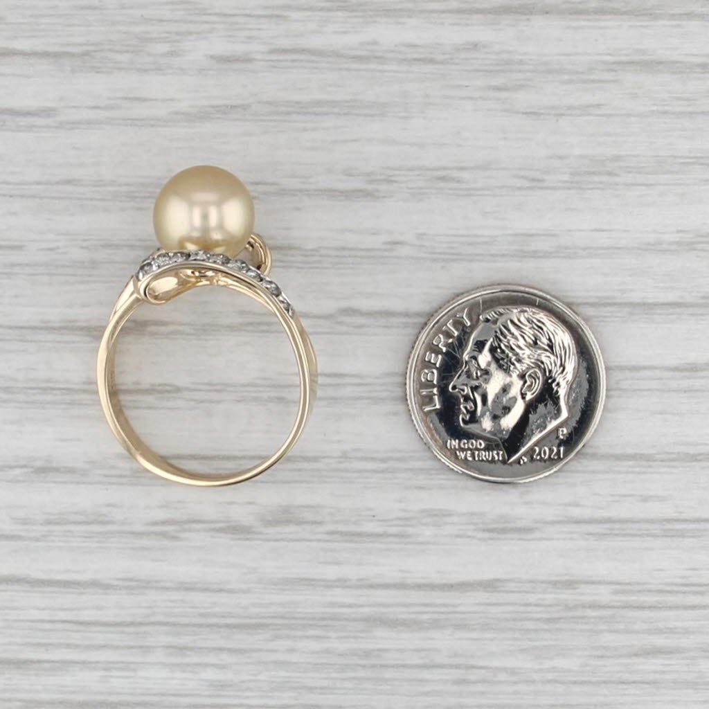 Golden Pearl 0.23ctw Diamond Bypass Ring 14k Yellow Gold Size 7