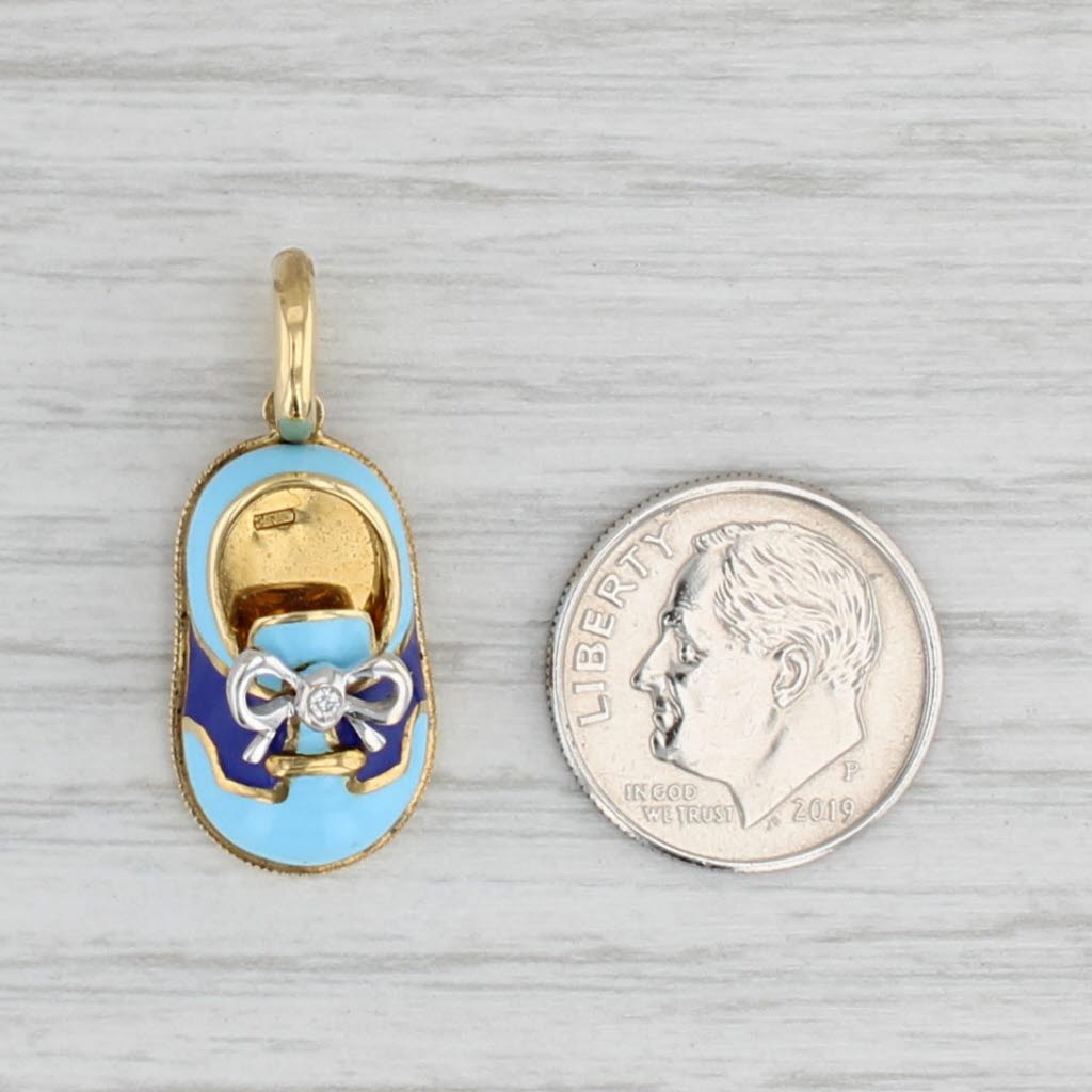 Light Gray New Aaron Basha Baby Shoe Charm Diamond 18k Yellow Gold Enamel Pendant