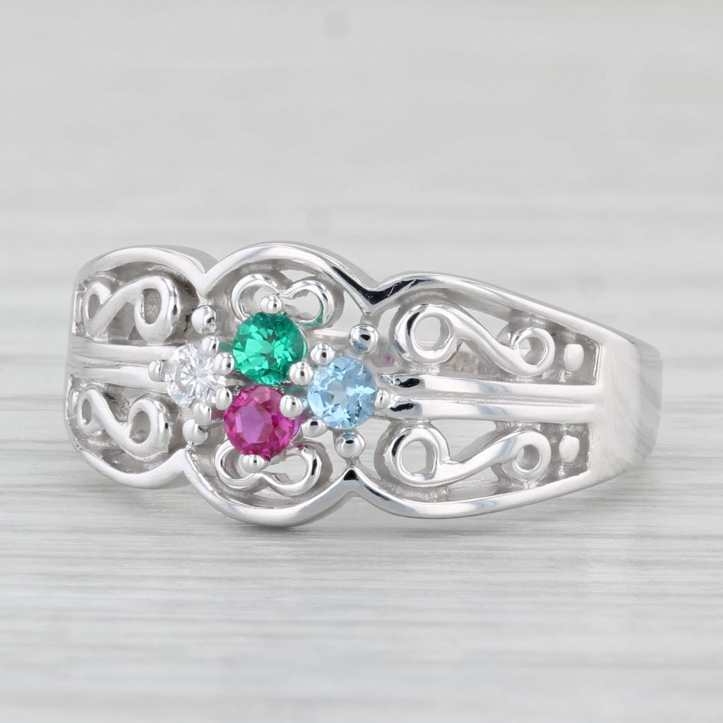 Light Gray 0.25ctw Lab Created Ruby Lab Created Emerald Aquamarine Diamond 14k Gold Size 8