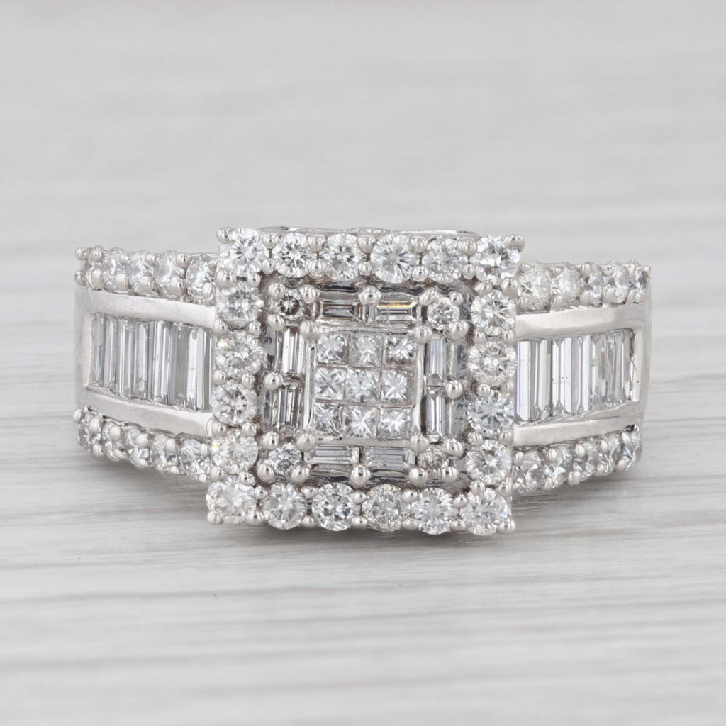 Light Gray 1.28ctw Princess Diamond Halo Engagement Ring 14k White Gold Size 7