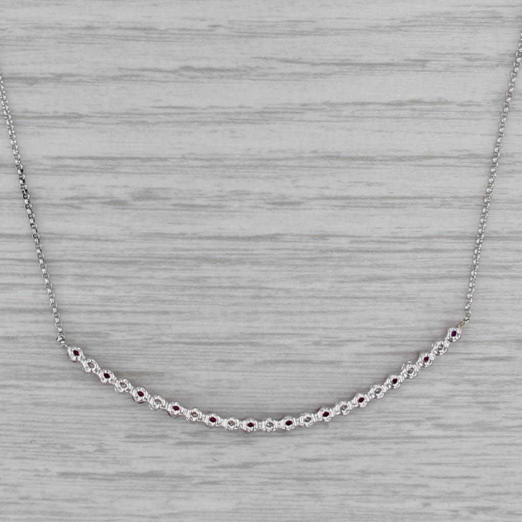 1.40ctw Ruby Diamond Curved Bar Necklace 14k White Gold 18" Cable Chain