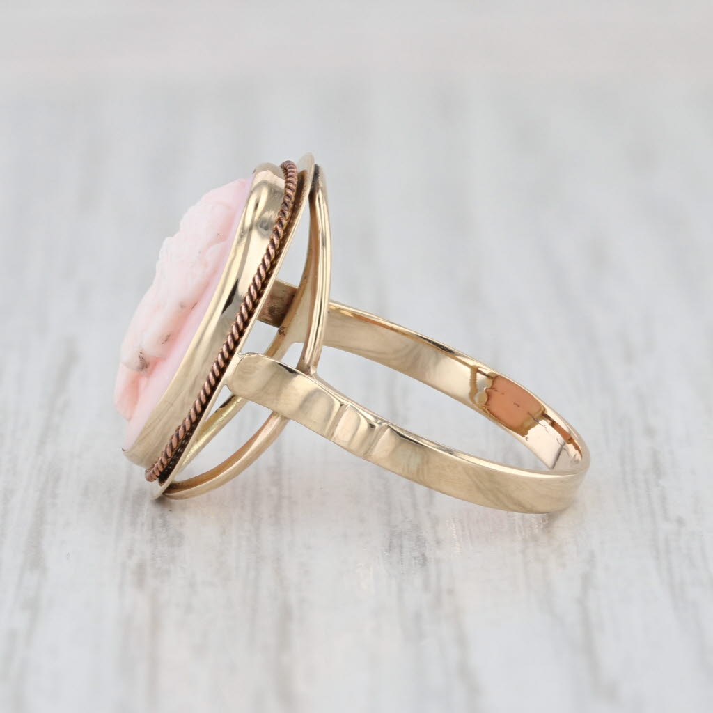 Vintage Cameo Ring 14k Yellow Gold Size 6.5 Pink Carved Shell