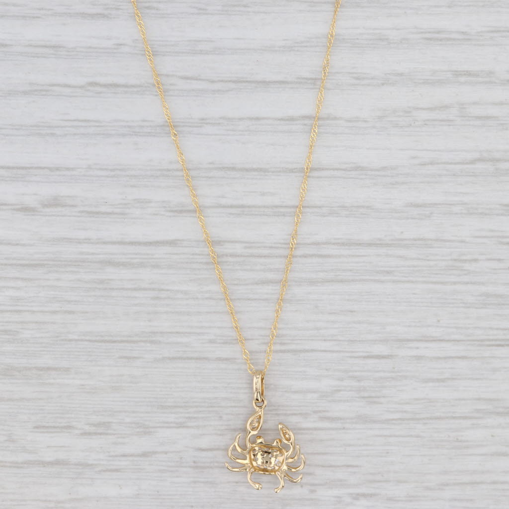Light Gray New 0.12ctw Diamond Crab Pendant Necklace 14k Yellow Gold 18"
