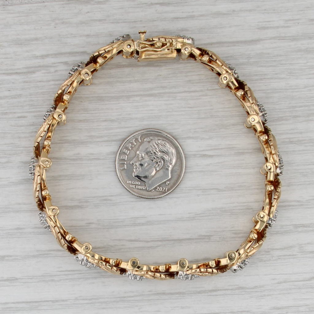 Vintage Jabel 2.50ctw Diamond Flower Leaf Bracelet 18k Yellow Gold 6.5" 10.4mm
