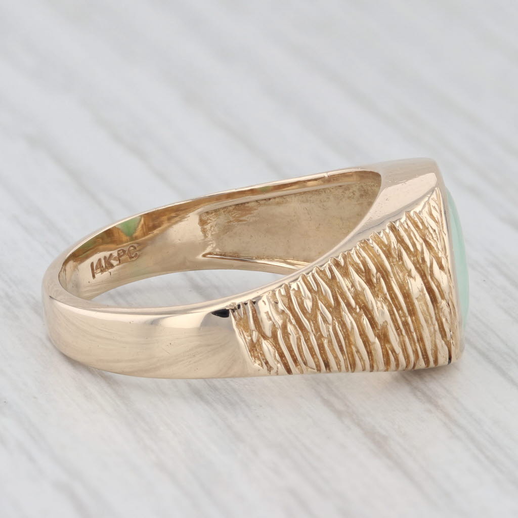 Light Gray Green Jadeite Jade Solitaire Ring 14k Yellow Gold Size 9-9.25 Woodgrain Band