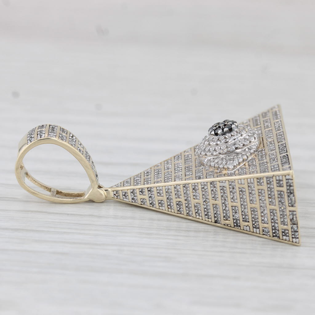 Light Gray Large 1.03ctw Diamond All Seeing Eye Pyramid Pendant 10k Yellow Gold