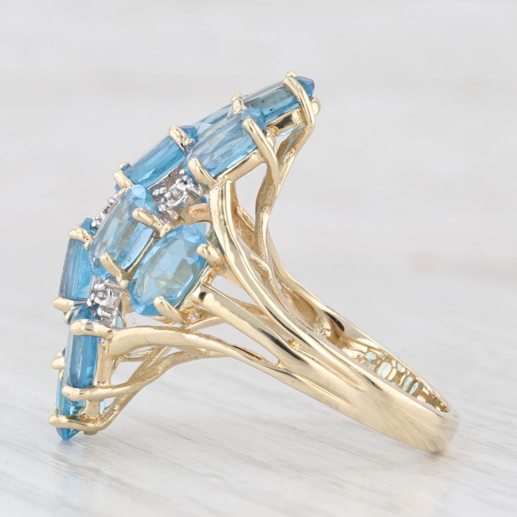 Light Gray 6.75ctw Blue Topaz Diamond Cluster Ring 14k Yellow Gold Size 6.5 Cocktail