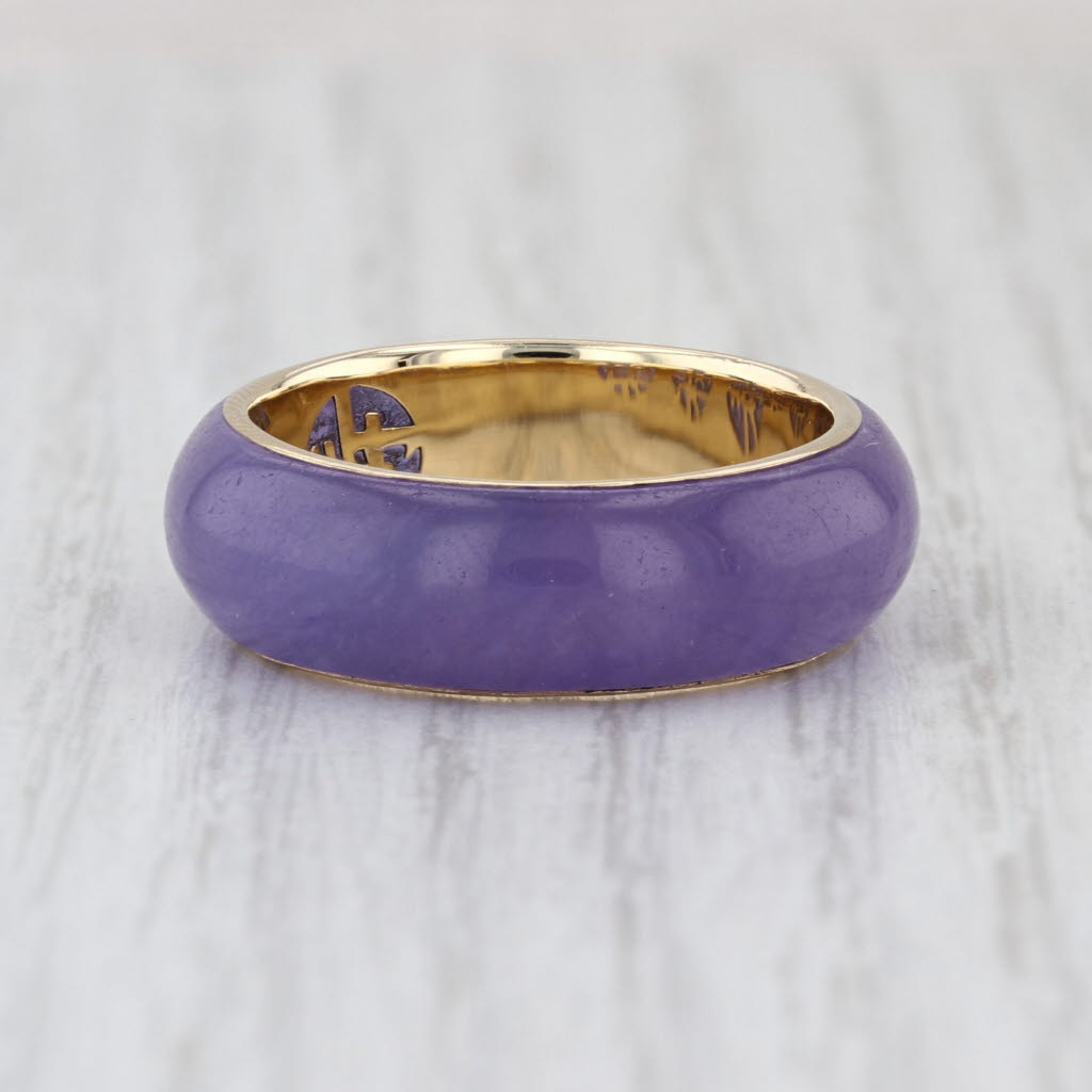 Purple Jadeite Jade Ring 14k Gold Size 9.25 Band Stackable Chinese Characters