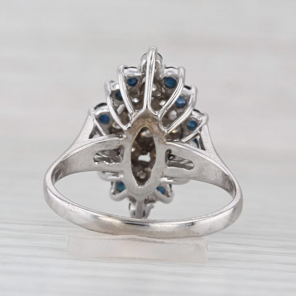1ctw Blue Sapphire Diamond Cluster Ring 14k White Gold Size 7.5 Cocktail