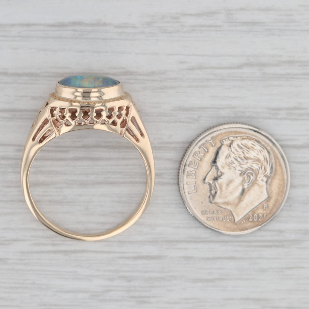 Gray Vintage Church & Co Colorful Opal Triplet Solitaire Ring 14k Yellow Gold Size 8