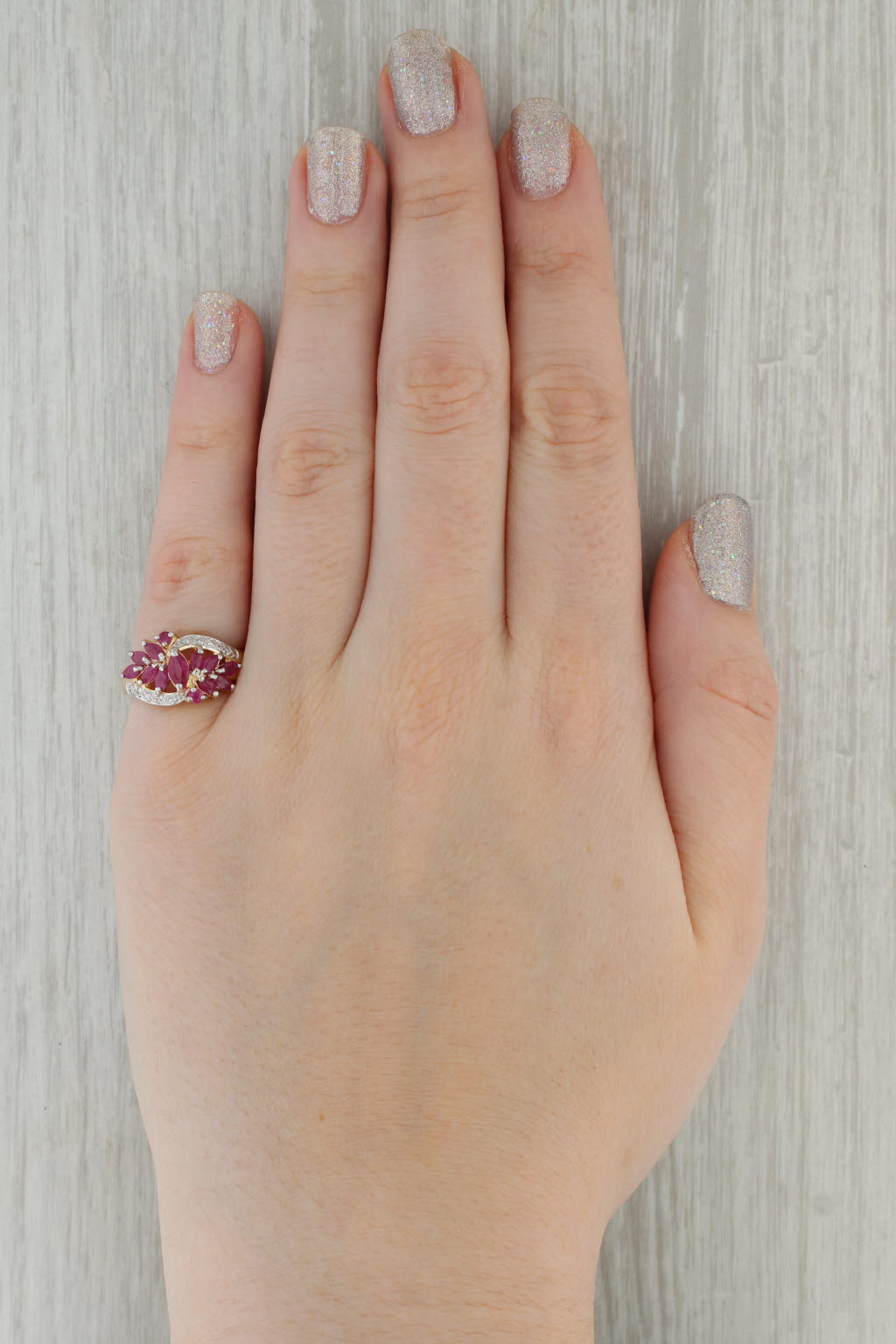 Dark Gray 1.76ctw Ruby Cluster Diamond Ring 14k Yellow Gold Size 6