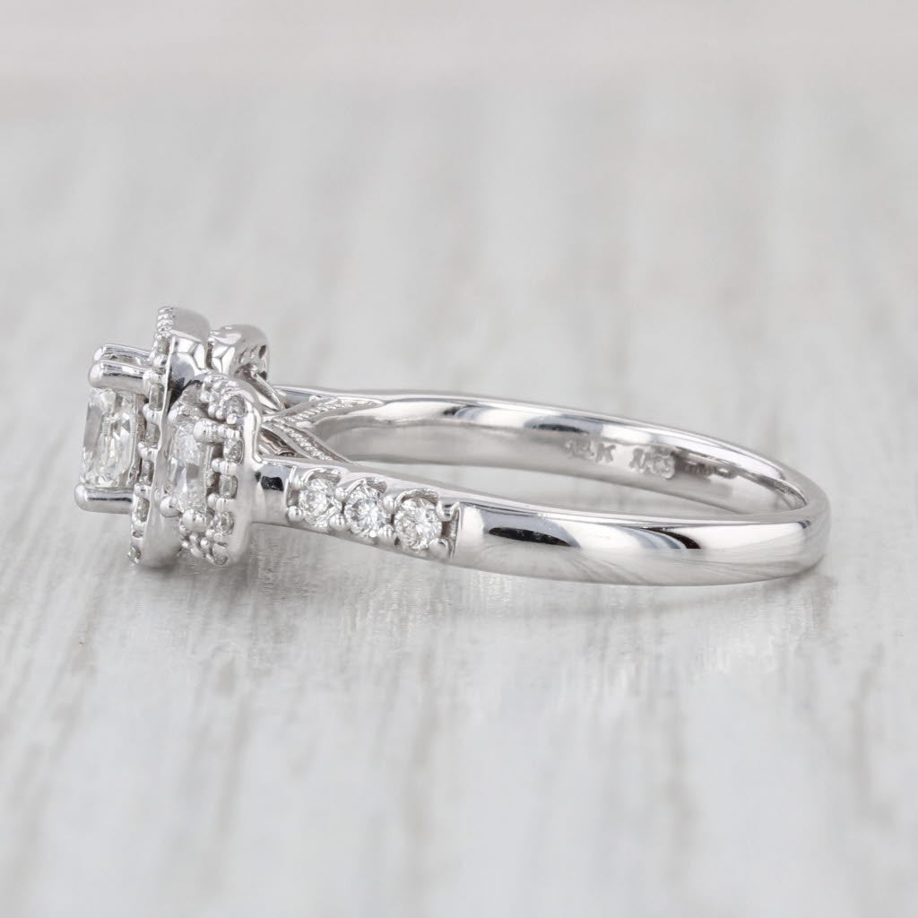 0.76ctw Diamond Emerald Cut Halo 3-Stone Engagement Ring 14k White Gold Size 6.5
