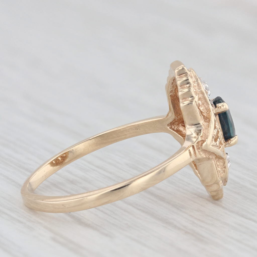 Light Gray Vintage Blue Sapphire Diamond Ring 10k Yellow Gold Size 6.25