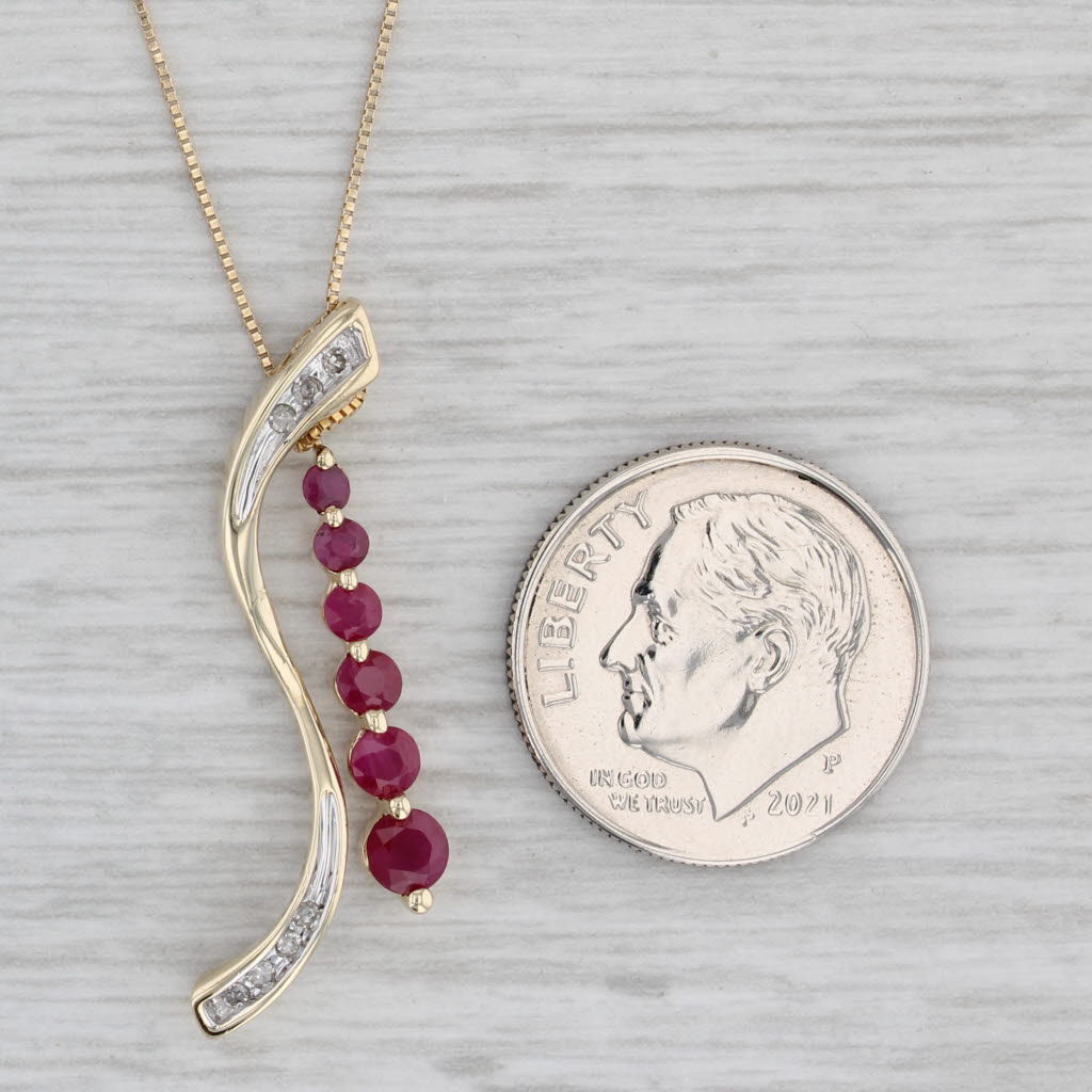 Gray 0.68ctw Ruby Diamond Journey Pendant 10k Yellow Gold 18.25" Box Chain