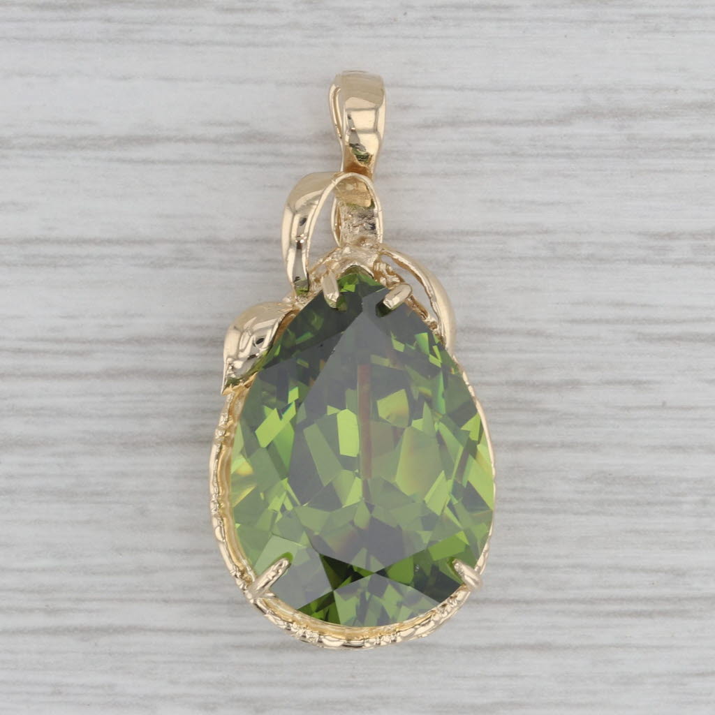 Gray Green Glass Teardrop Pendant 14k Yellow Gold Bail Opens Statement