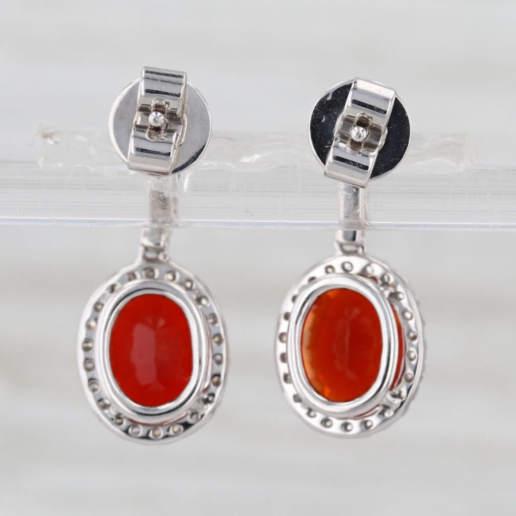 2.53ctw Fire Opal Diamond Halo Drop Earrings 18k White Gold Dangles