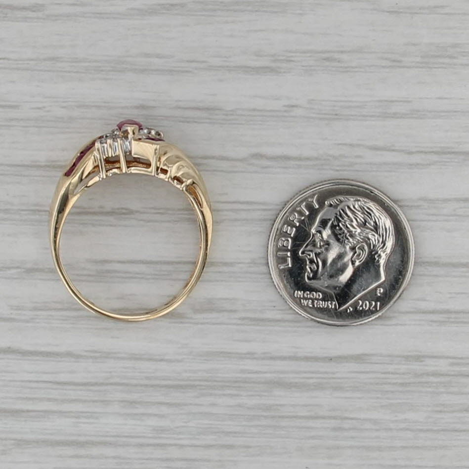 0.55ctw Marquise Ruby Diamond Bypass Ring 10k Yellow Gold Size 7