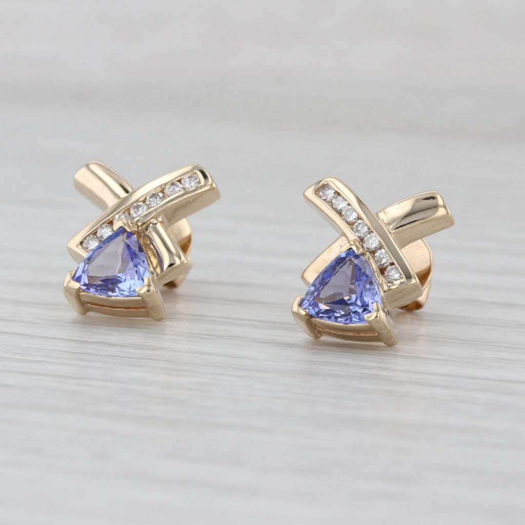 1.63ctw Tanzanite Diamond X Drop Earrings 14k Yellow Gold