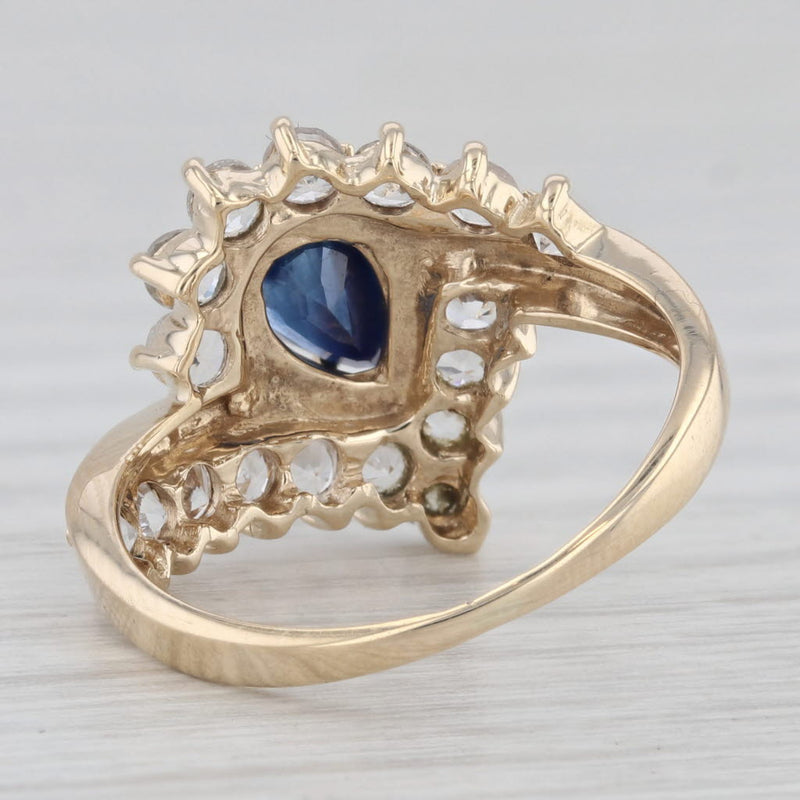 2.30ctw Blue White Sapphire Bypass Ring 10k Yellow Gold Size 7