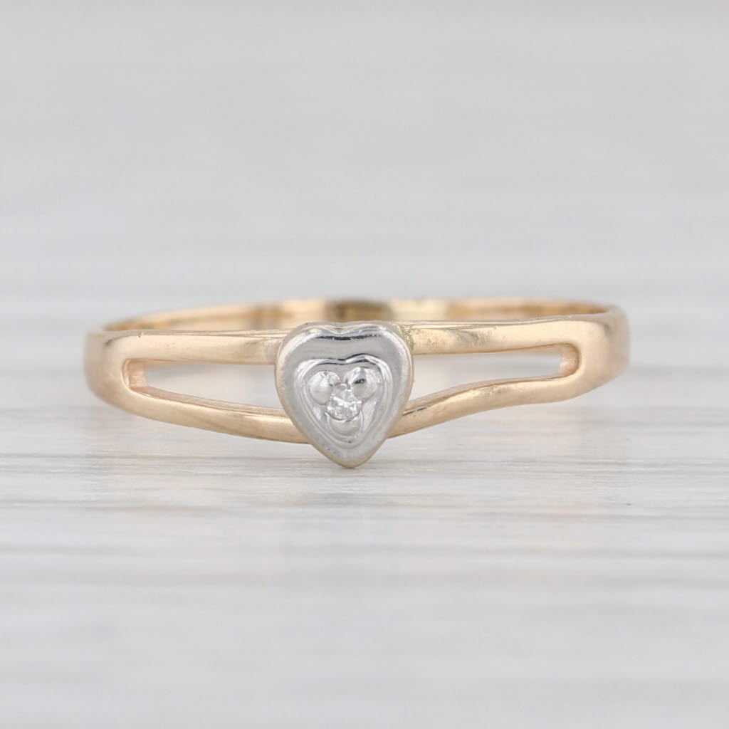 Vintage Diamond Heart Ring 10k Yellow Gold Stackable Band Size 3