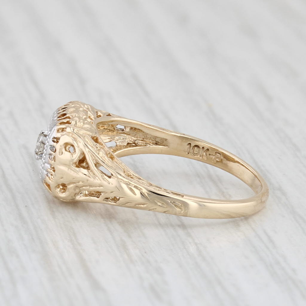 Light Gray Diamond Solitaire Ring 10k Gold Vintage Filigree Size 6.25