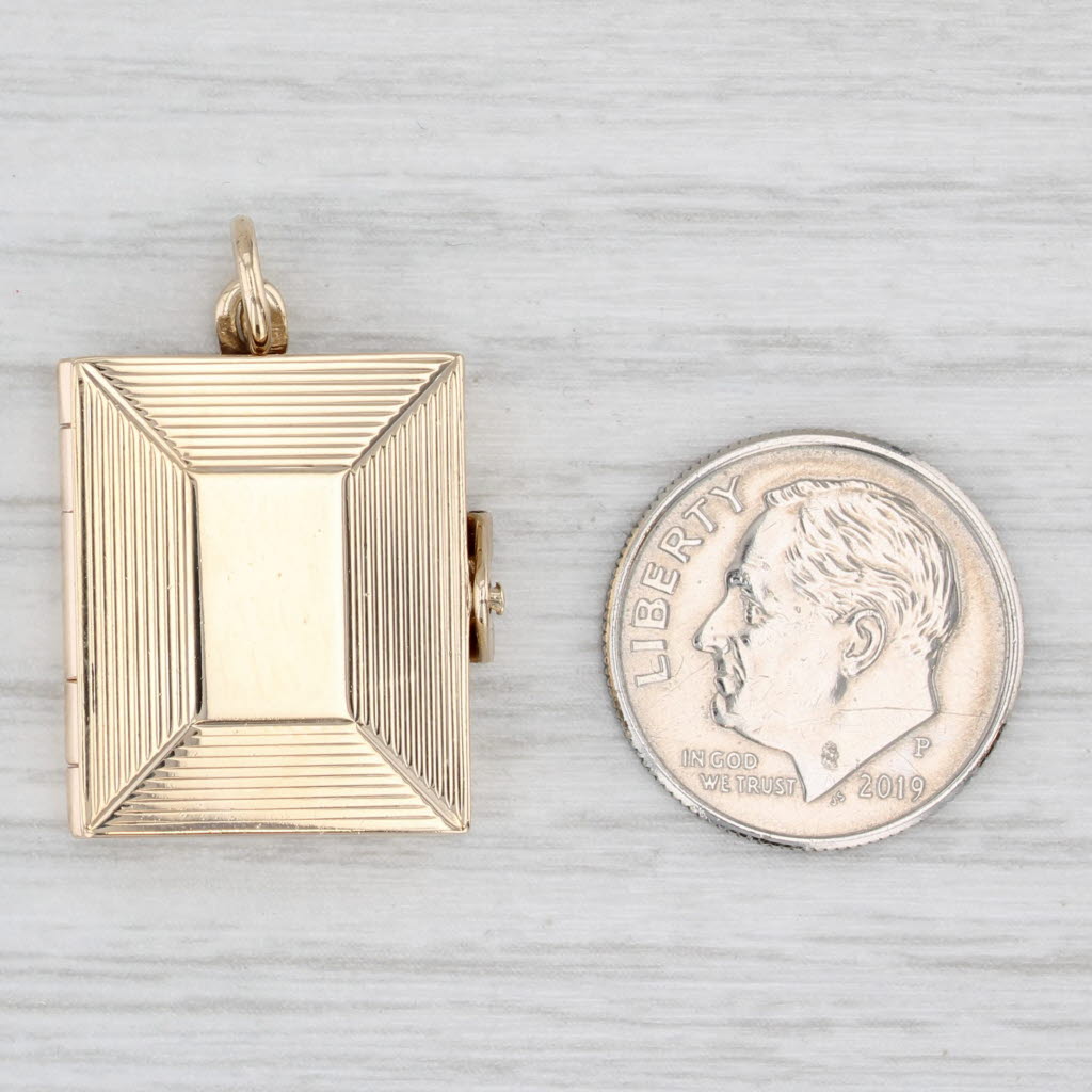 Light Gray Vintage Engravable Book Picture Locket Pendant 14k Yellow Gold