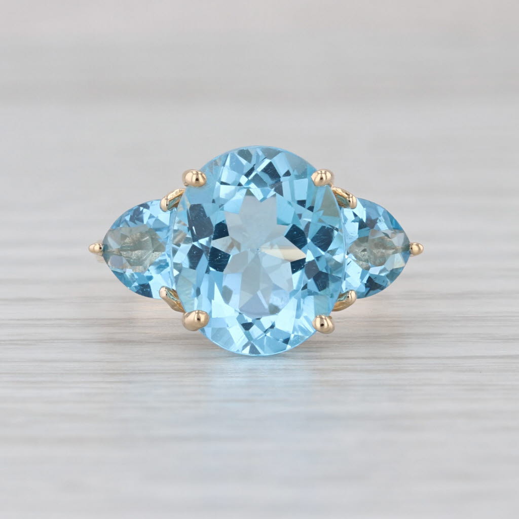 8ctw 3-Stone Blue Topaz Ring 14k Yellow Gold Size 6.5