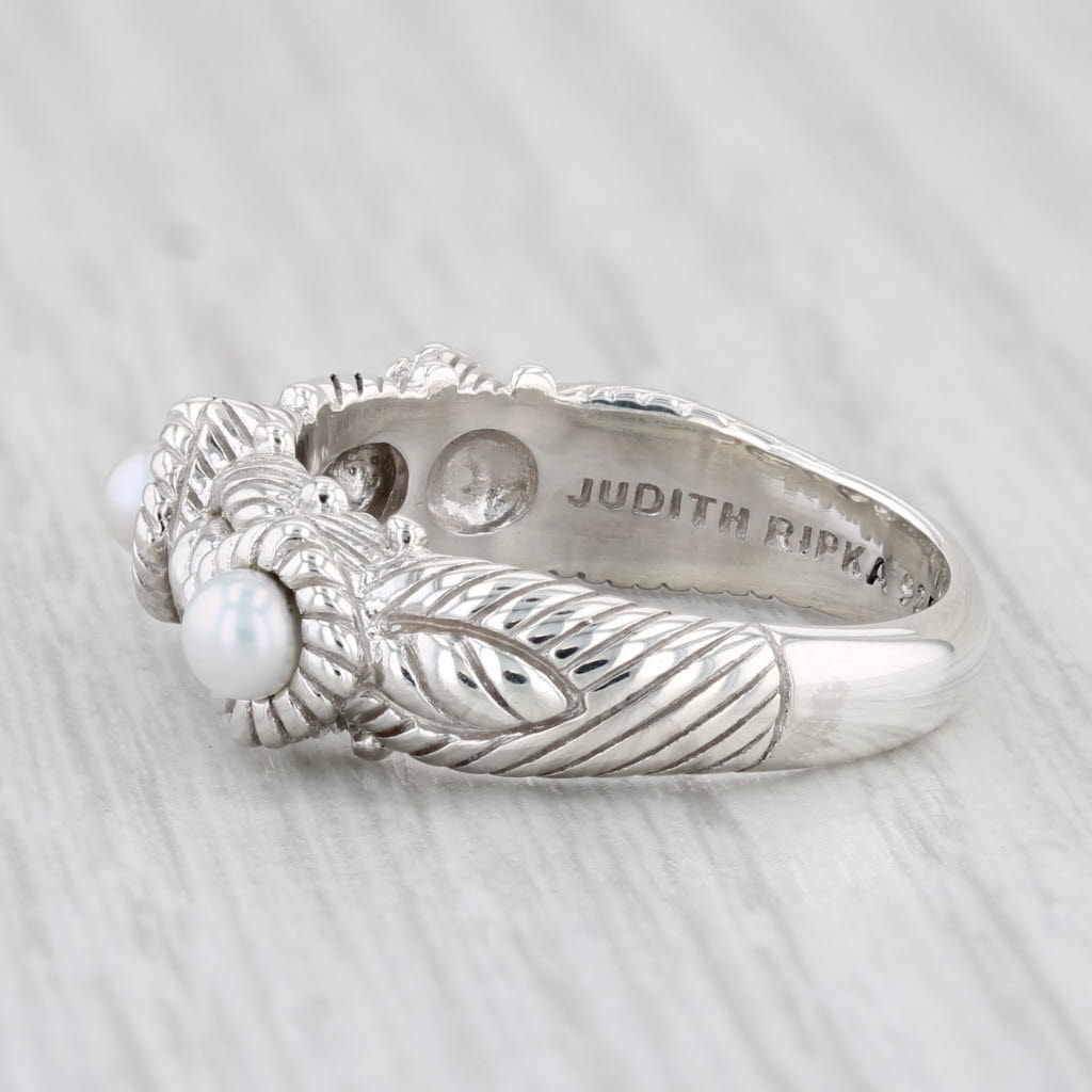 Light Gray Judith Ripka Cultured Pearl Flower Ring Sterling Silver Size 7