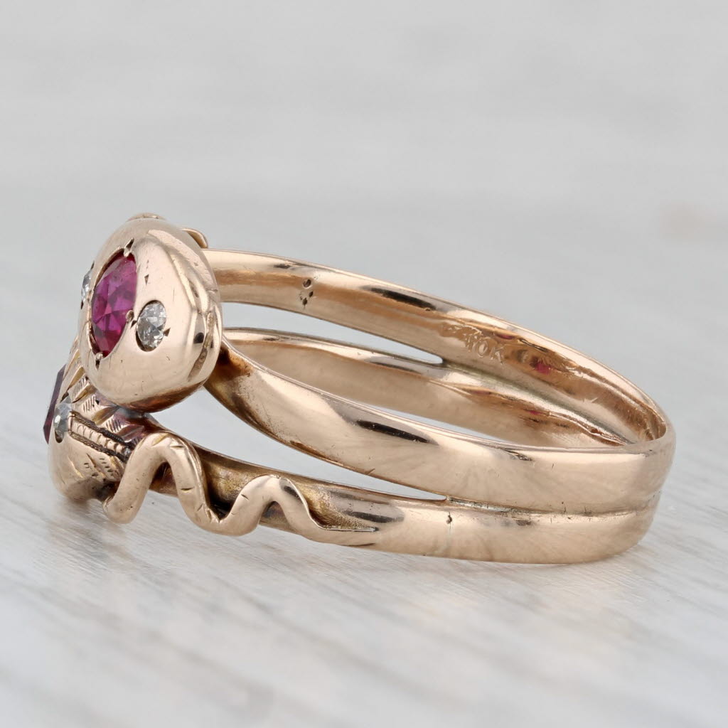 Gray Vintage 0.70ctw Lab Created Ruby Diamond Bypass Snake Ring 10k Gold Size 10
