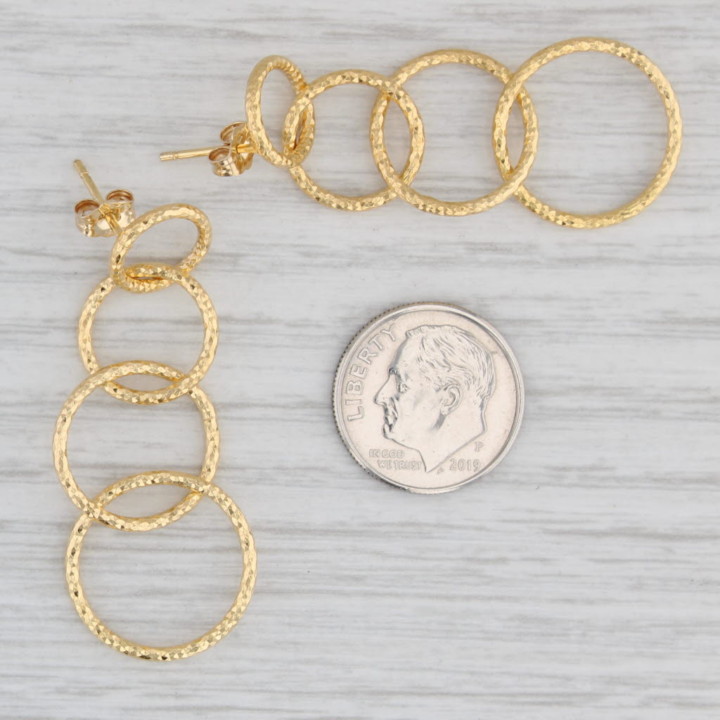 Light Gray Dangling Circles Earrings 14k Yellow Gold Pierced Drops