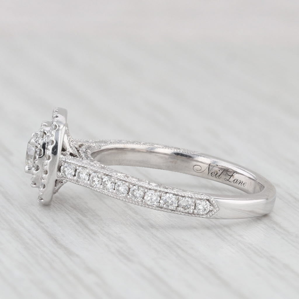 Light Gray 0.87ctw Round Diamond Halo Engagement Ring 14k White Gold Size 7.75