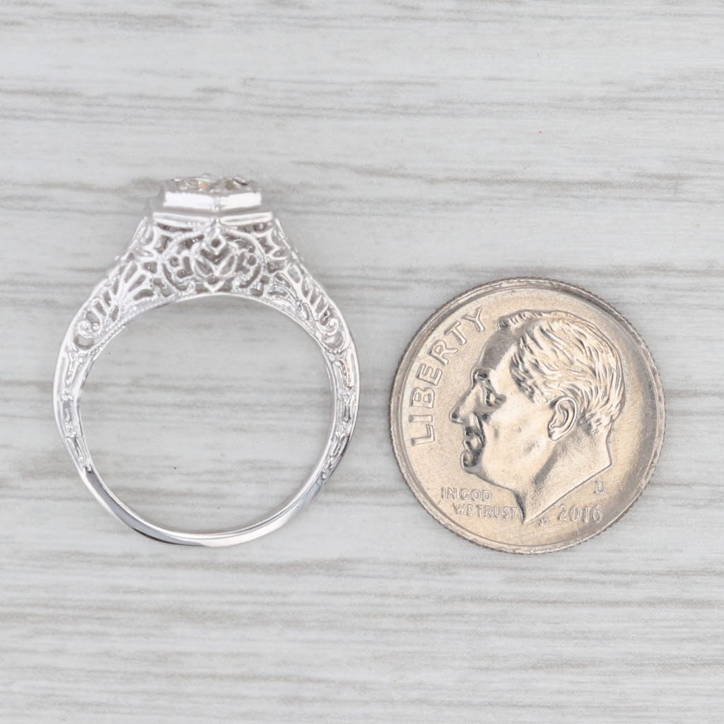 Light Gray Art Deco 0.30ct Old Mine Diamond Filigree Engagement Ring 14k White Gold Size 5