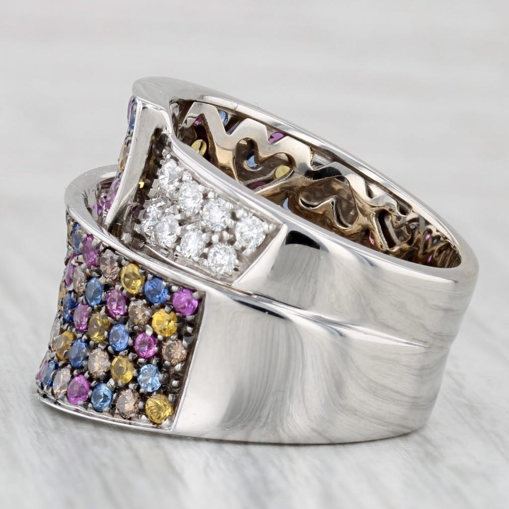 Light Gray Leo Pizzo 3.02ctw Diamond Multicolor Sapphire Bypass Ring 18k White Gold Sz 7.25