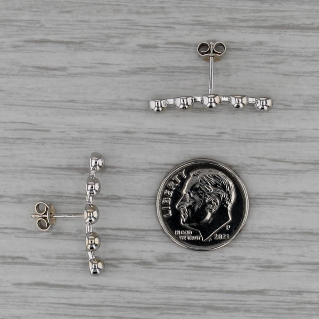 Bead Drop Earrings 18k White Gold Pierced Butterfly Backs